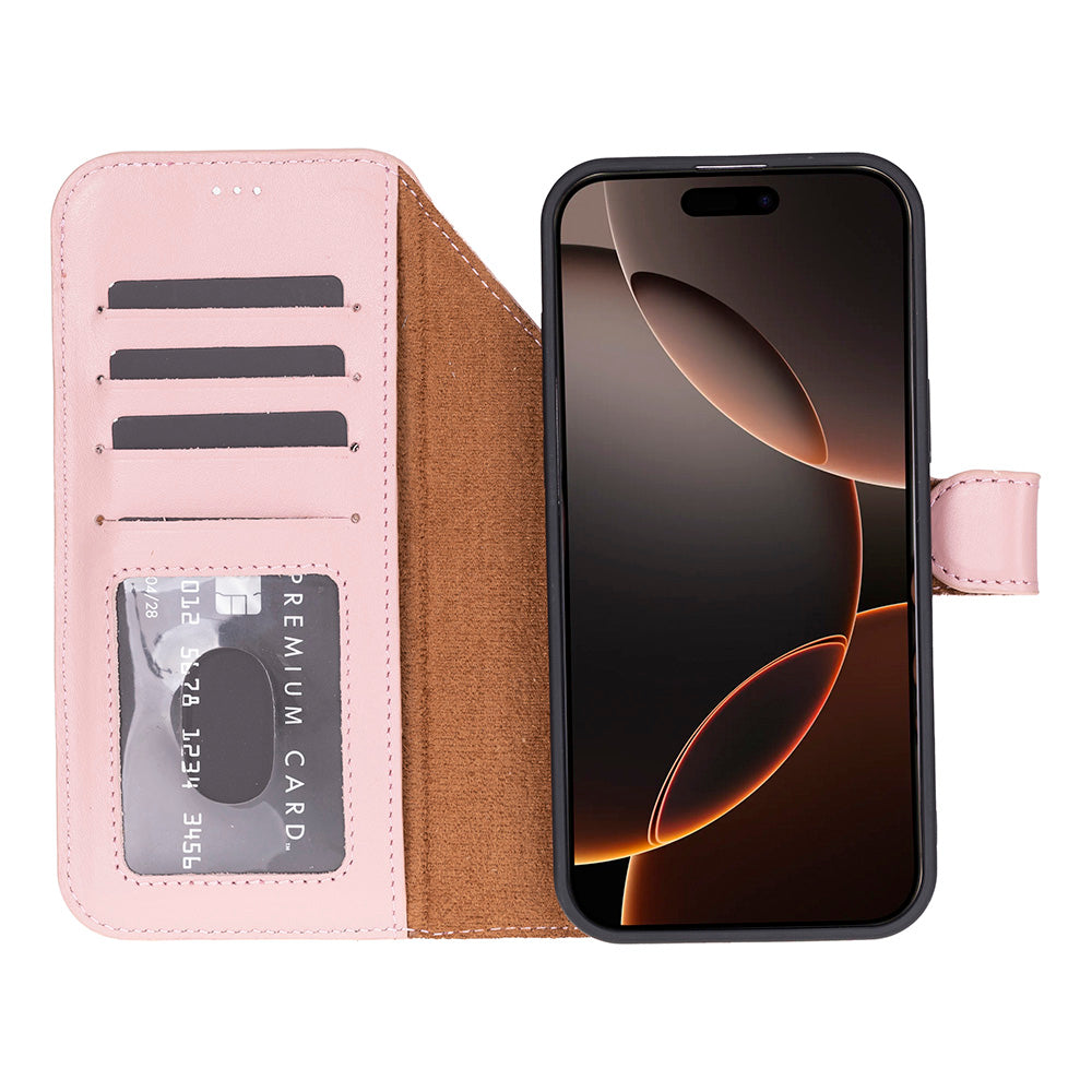 Bloomcase Magic Wallet Softy Peony Apple Iphone 17 Pro (6.3") Hakiki Deri Çıkarılabilir Cüzdanlı Telefon Kılıfı