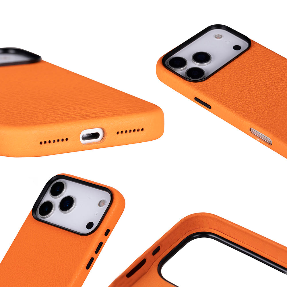 Bloomcase Mono Pebble Orange Apple Iphone 17 Pro (6.3") Hakiki Deri Magsafe Kılıf
