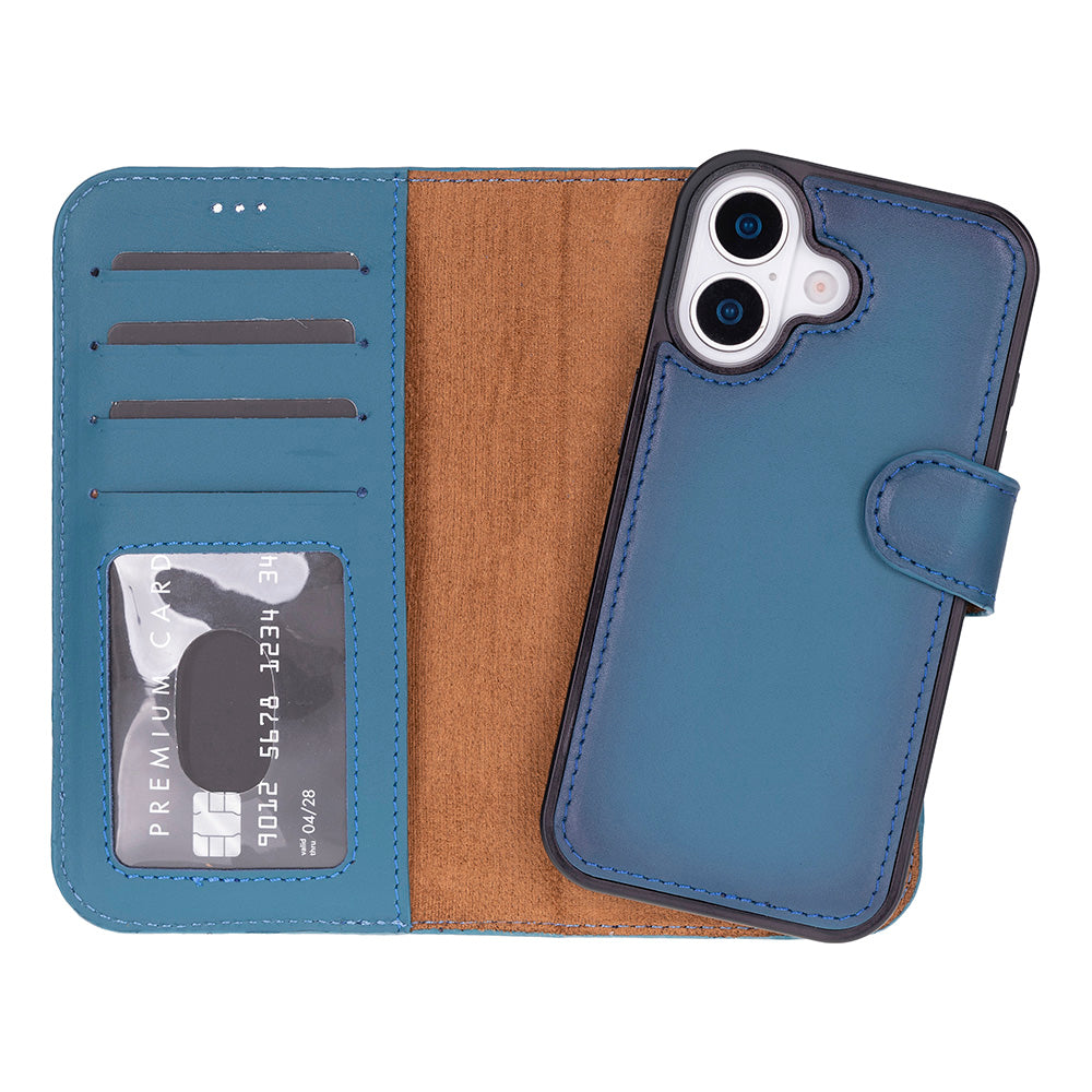 Bloomcase Royal Navy Hakiki Deri Iphone 17 (6.3") Çıkartılabilir Cüzdan Kılıf
