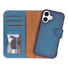 Bloomcase Royal Navy Hakiki Deri Iphone 17 (6.3") Çıkartılabilir Cüzdan Kılıf