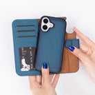 Bloomcase Royal Navy Hakiki Deri Iphone 17 (6.3") Çıkartılabilir Cüzdan Kılıf