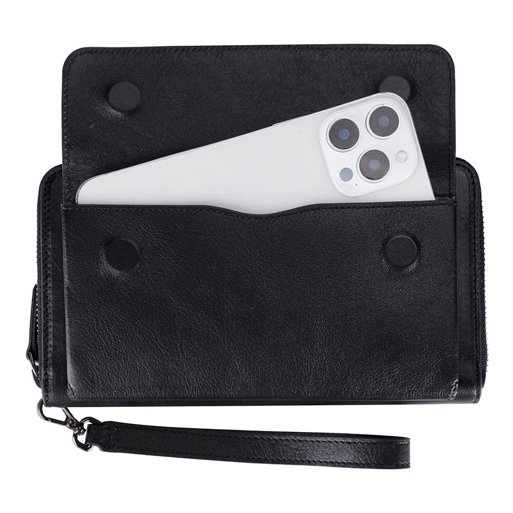 Bloomporter Obsidian Black Hakiki Deri Telefon Bölmeli Cüzdan