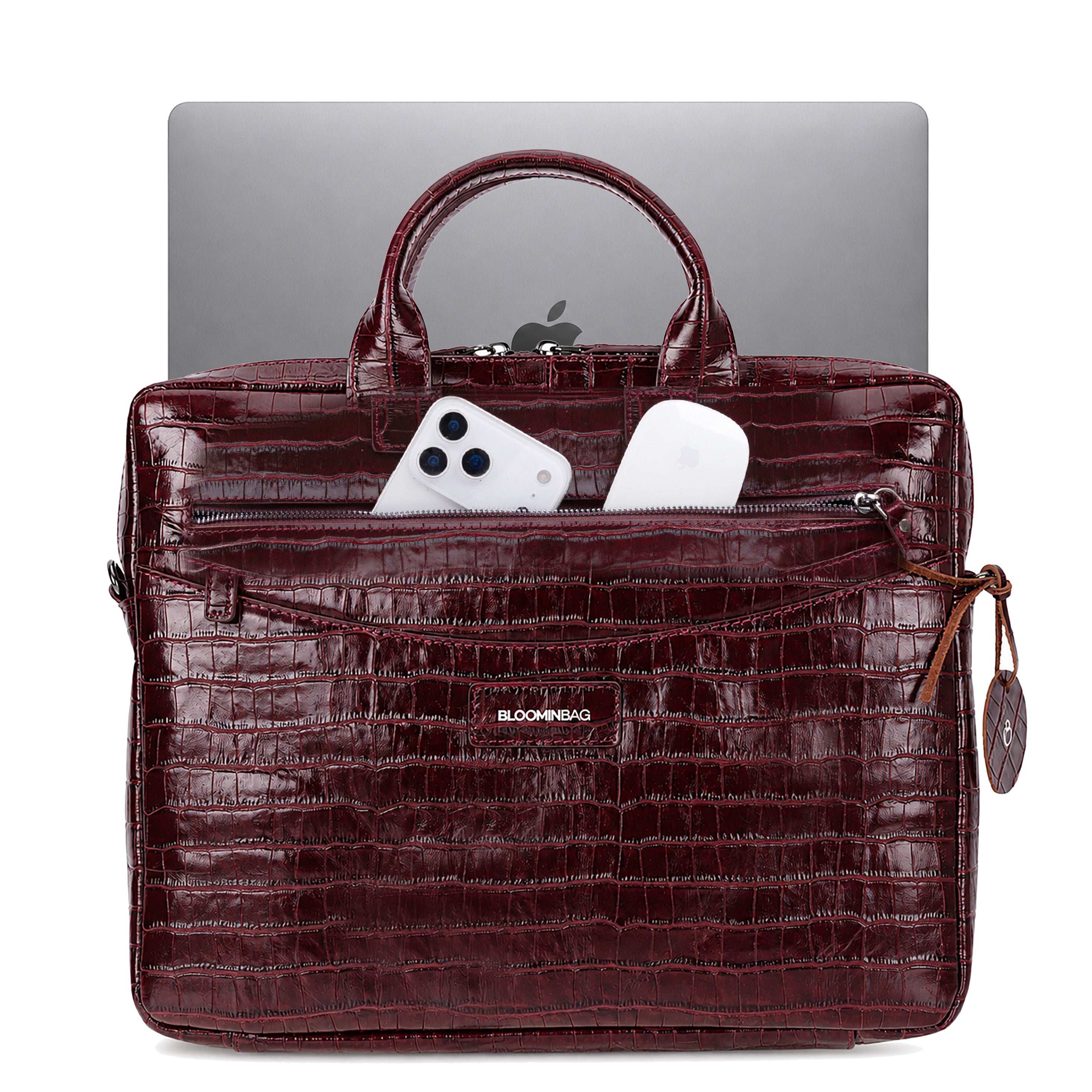 Burgundy Croco Hakiki Deri 15-16 Inç Macbook/Laptop Çantası