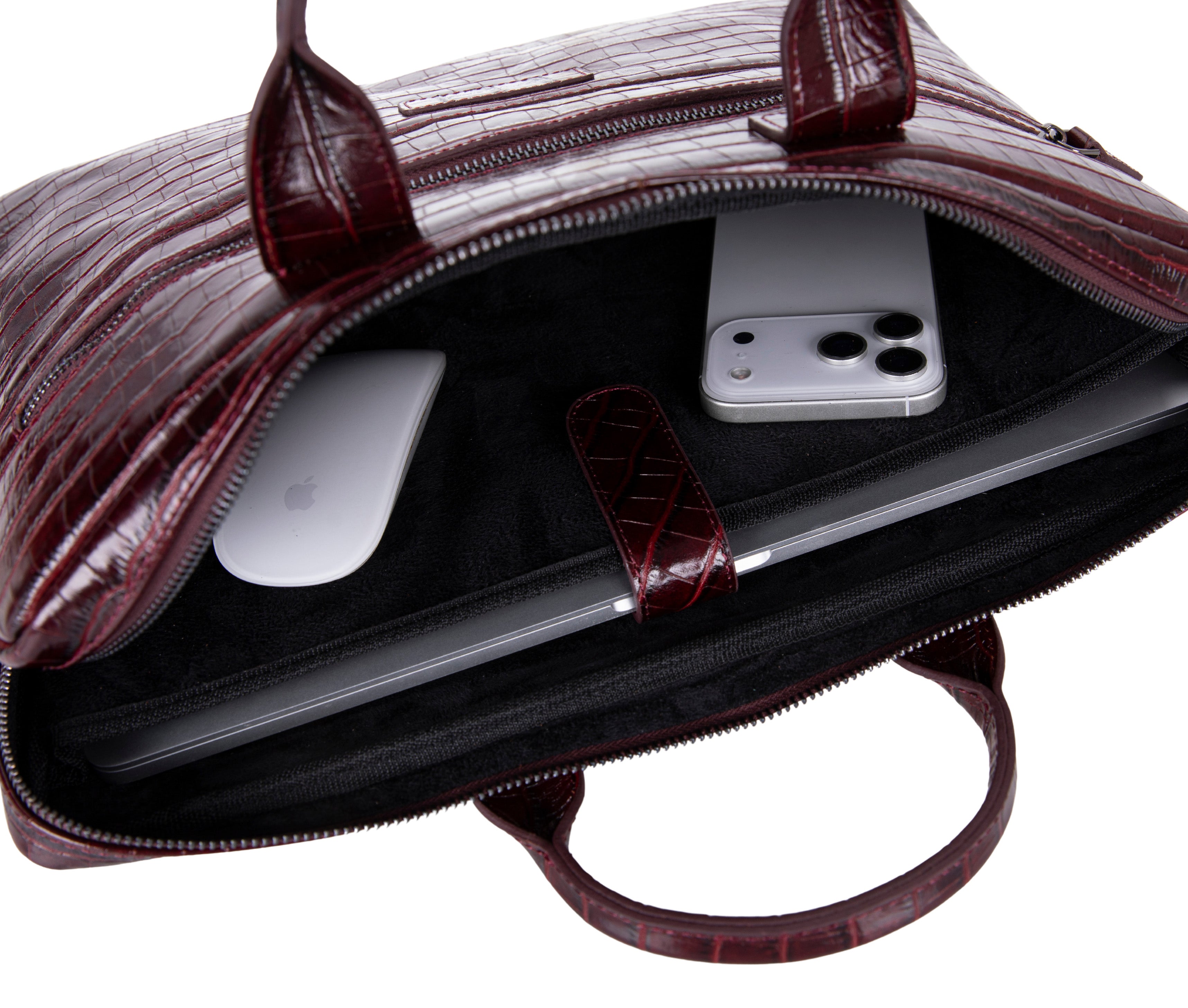 Burgundy Croco Hakiki Deri 15-16 Inç Macbook/Laptop Çantası