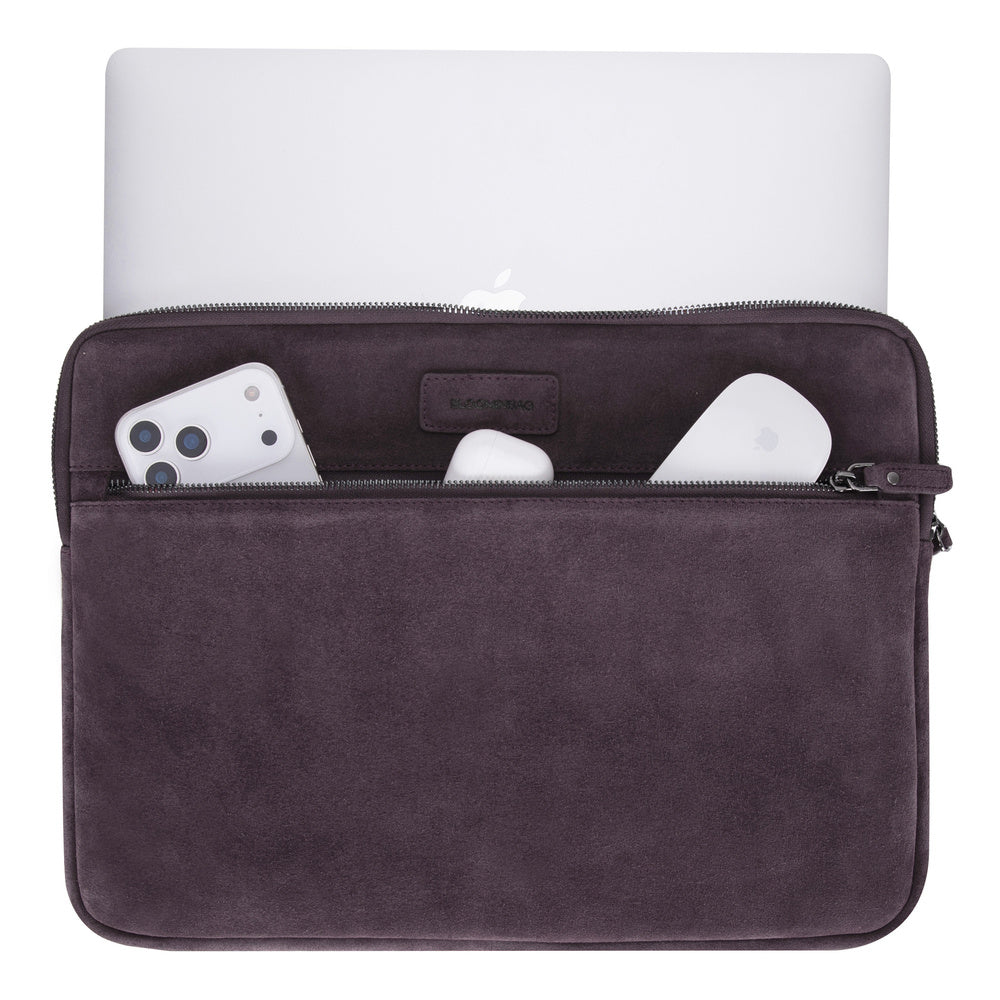 Burgundy Still Hakiki Süet Deri 15-16 Inç Macbook/Laptop Kılıfı