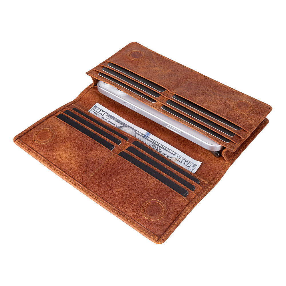 Bloominbag-Celestina Golden Tan Hakiki Deri Telefon Bölmeli Cüzdan-2-Milagron.com