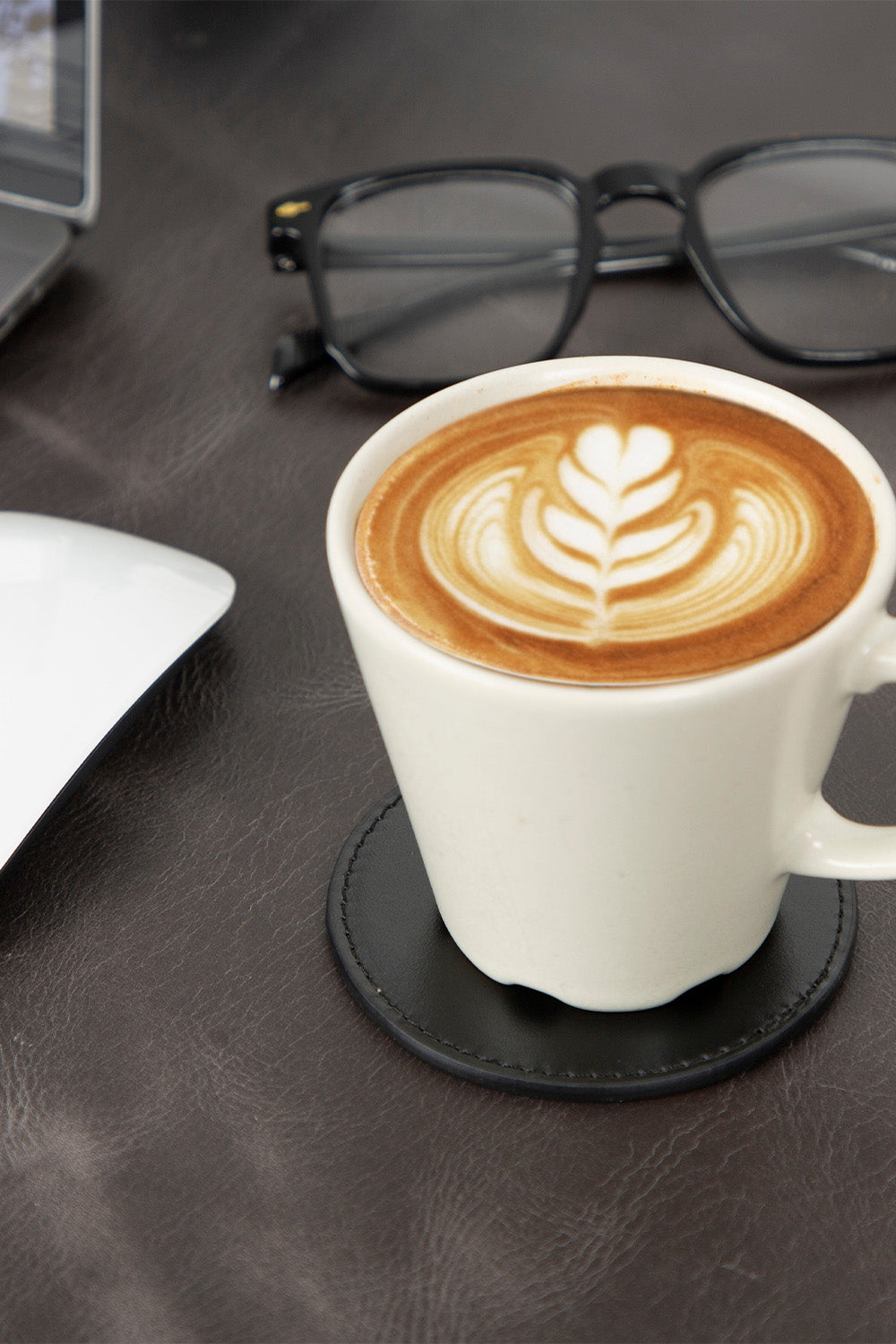 Bloominbag-Divine Cup Siyah Deri Yuvarlak Bardak Altlığı Seti (5'li)-Bardak Altlığı-5-Milagron.com