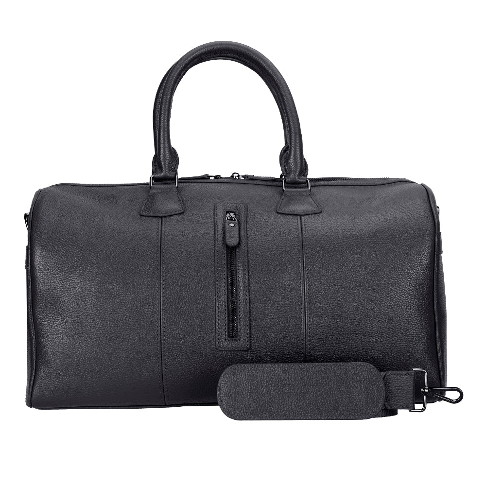 Bloominbag-Dolly Voyager Luxe Pebble Black Hakiki Deri Weekender & Duffle Seyahat çantası-3-Milagron.com