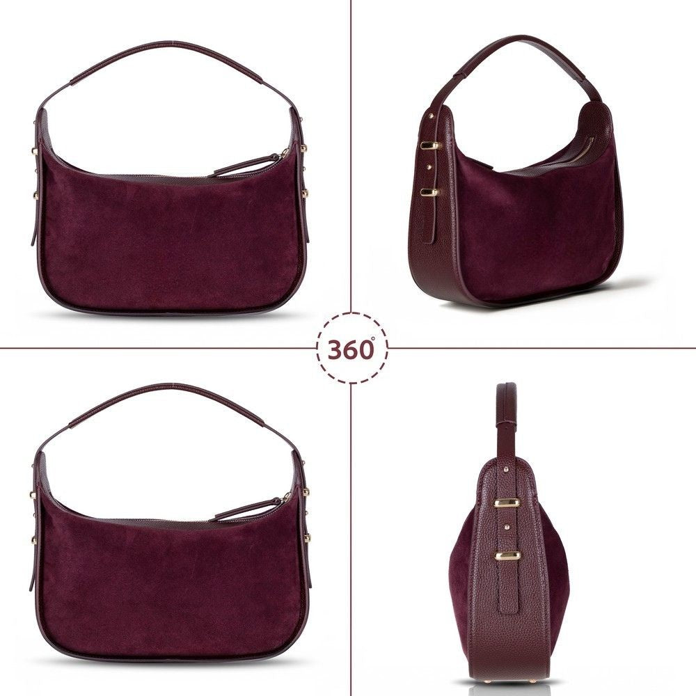 Bloominbag-Elara Merlot Süet & Hakiki Deri Kadın Omuz çantası – Premium Kadın Tote Bag-4-Milagron.com