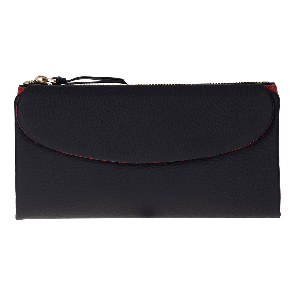 Élia Double Band Noir Black-Red Large Deri Kadın Cüzdan & Clutch