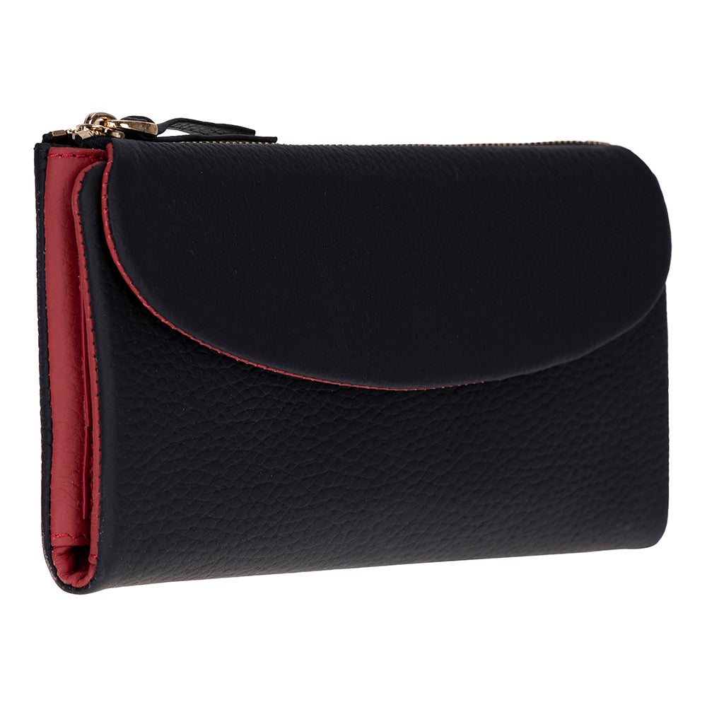 Élia Double Band Noir Black-Red Large Deri Kadın Cüzdan & Clutch
