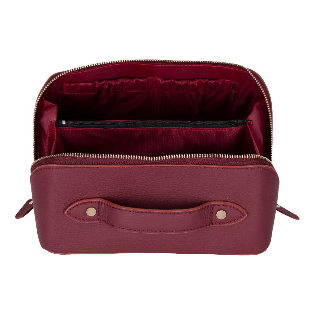 Bloominbag-Ella Terra Burgundy Bordo Deri Makyaj çantası-4-Milagron.com