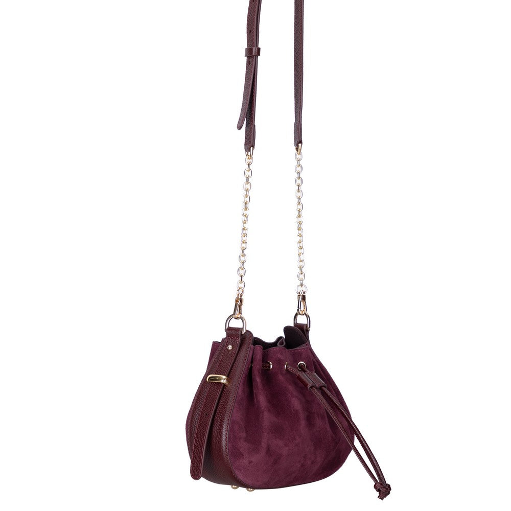 Bloominbag-Haze Soft Süet Bordo Büzgülü Kadın Omuz çantası –Merlot Bordeaux Drawstring Bag-1-Milagron.com