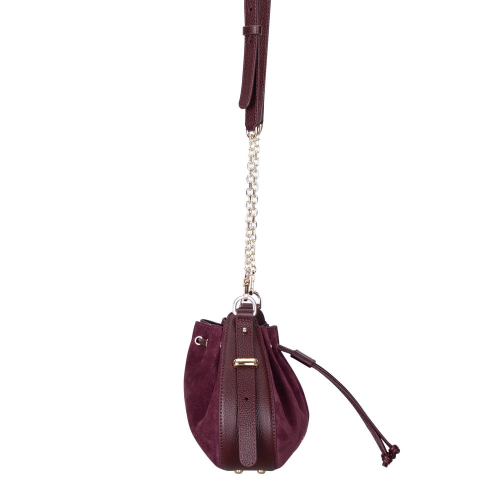 Bloominbag-Haze Soft Süet Bordo Büzgülü Kadın Omuz çantası –Merlot Bordeaux Drawstring Bag-3-Milagron.com