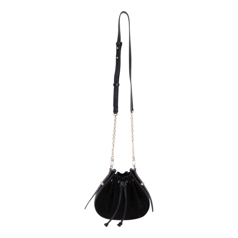 Bloominbag-Haze Soft Süet Siyah Büzgülü Kadın Omuz çantası – Noir Black Drawstring Bag-3-Milagron.com