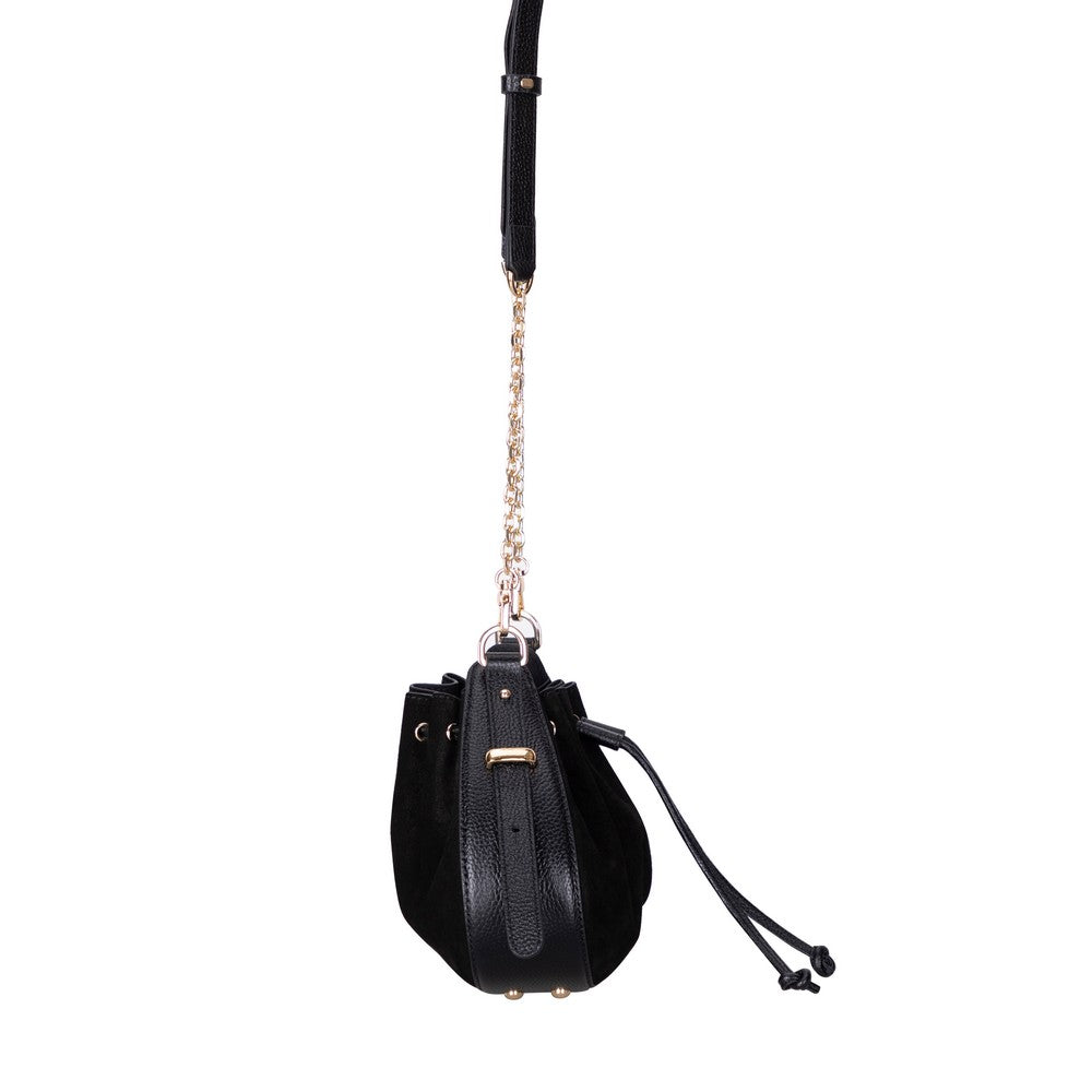 Bloominbag-Haze Soft Süet Siyah Büzgülü Kadın Omuz çantası – Noir Black Drawstring Bag-5-Milagron.com