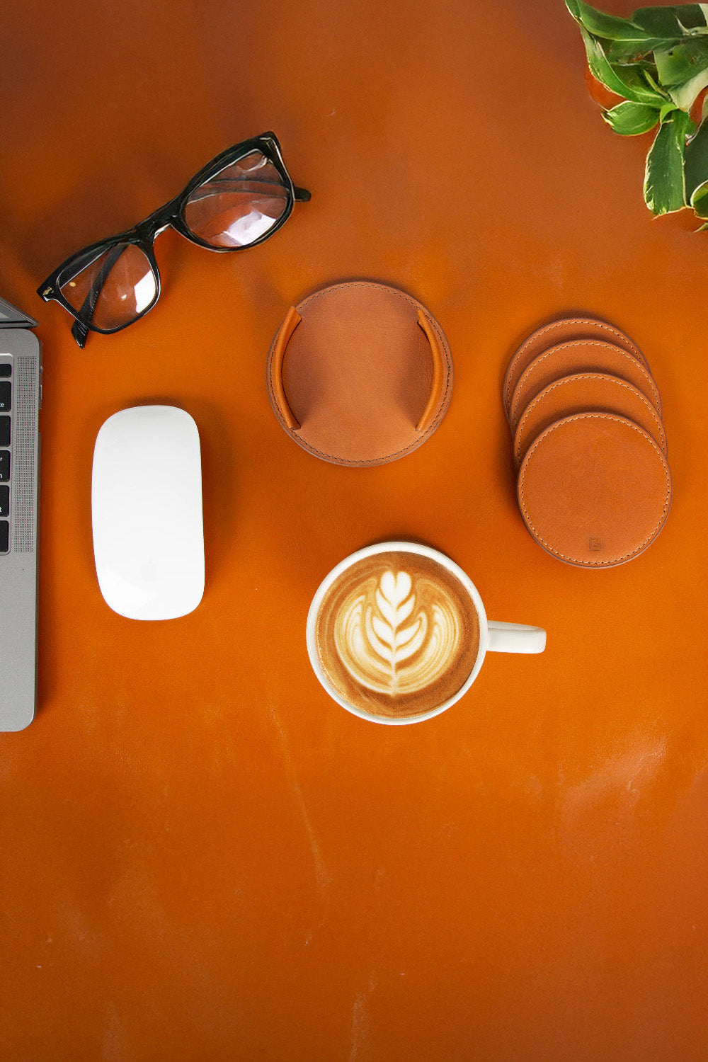 Bloominbag-Lavion Sandy Tan Deri Yuvarlak Bardak Altlığı Seti (5'li)-Bardak Altlığı-1-Milagron.com