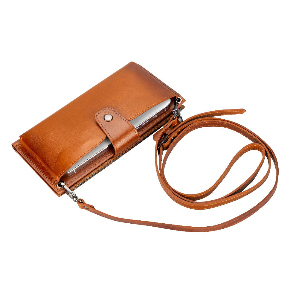 Bloominbag-Lozan Strap Cognac Tan Gerçek Deri çapraz Askılı Cüzdan çanta-1-Milagron.com
