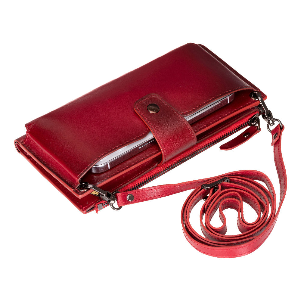 Lozan Strap Crimson Red Gerçek Deri Omuz Askılı Telefon Bölmeli Cüzdan Çanta