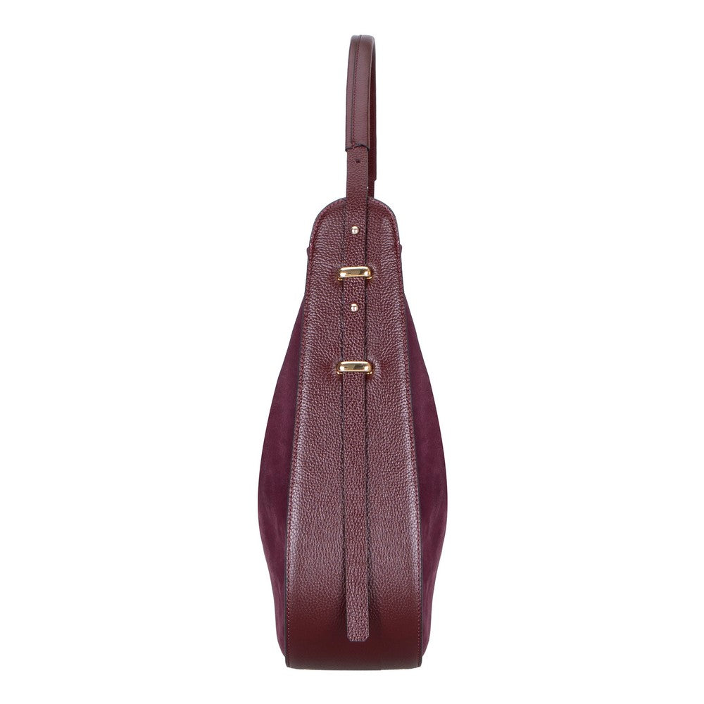 Bloominbag-Lunar Merlot Burgundy Süet Büzgülü Kadın Omuz çantası-3-Milagron.com