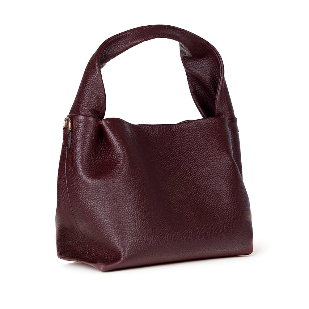 Bloominbag-Marella Soft City Merlot Burgundy Leather Shoulder Bag / Deri Omuz Çantası-2-Milagron.com