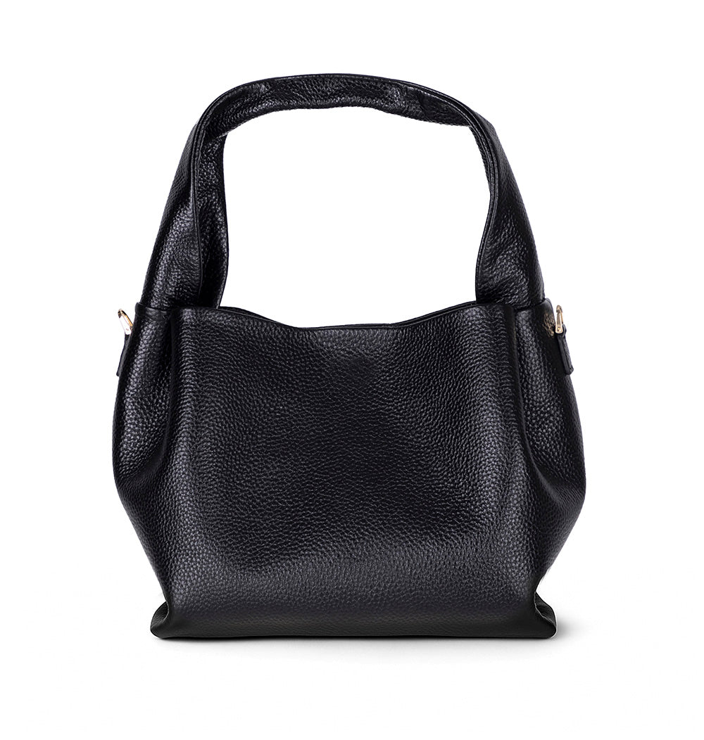 Bloominbag-Marella Soft City Noir Black Leather Shoulder Bag / Deri Omuz Çantası-1-Milagron.com