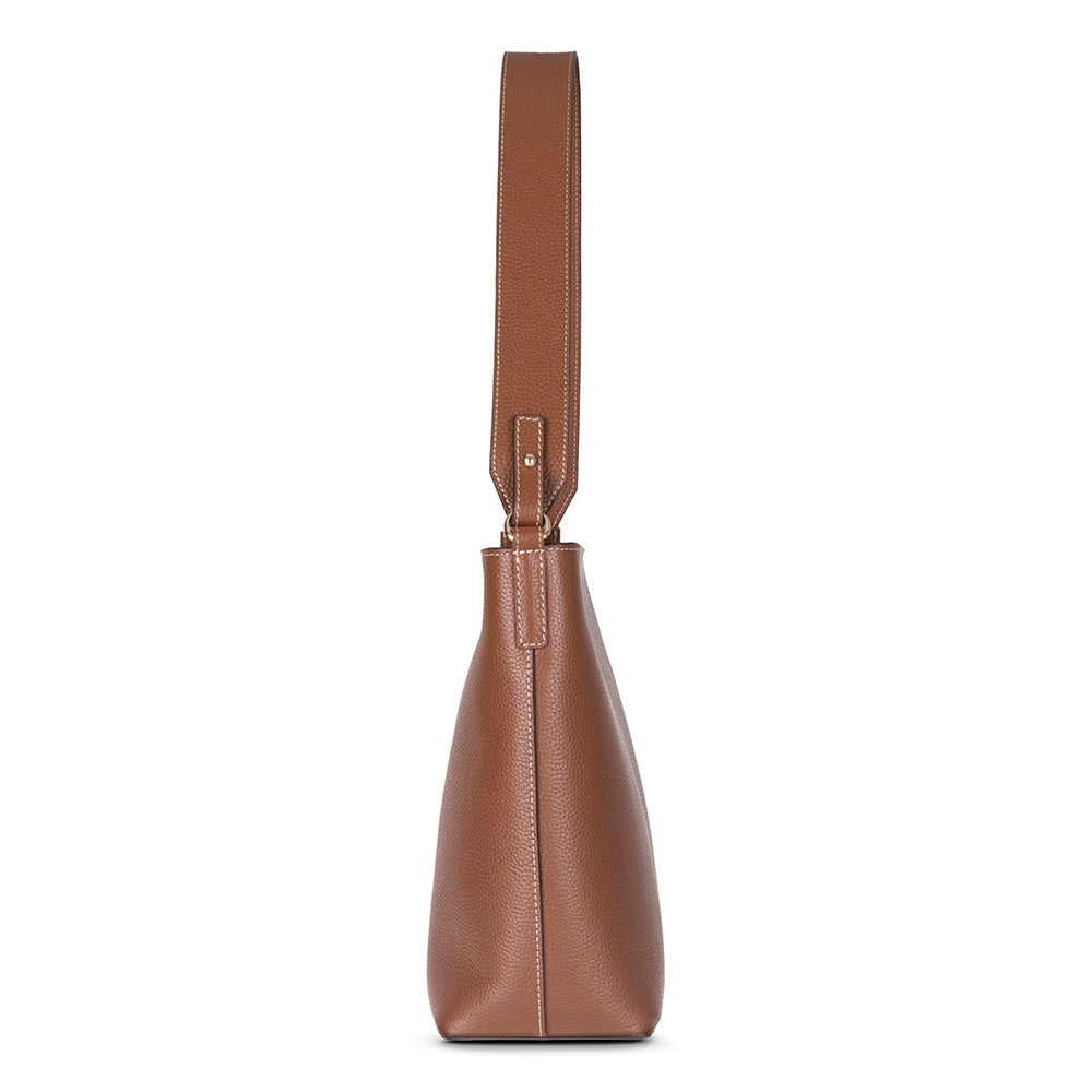 Milano Zip Tote – Warm Camel Hakiki Deri Askılı Kadın Omuz Çantası