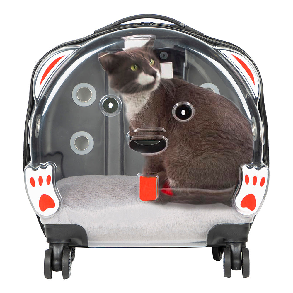 Bloominbag-Paw Buddy Clear Travel Mate– Gri Ve şeffaf Tekerlekli Lüks Evcil Hayvan Taşıma çantası-1-Milagron.com