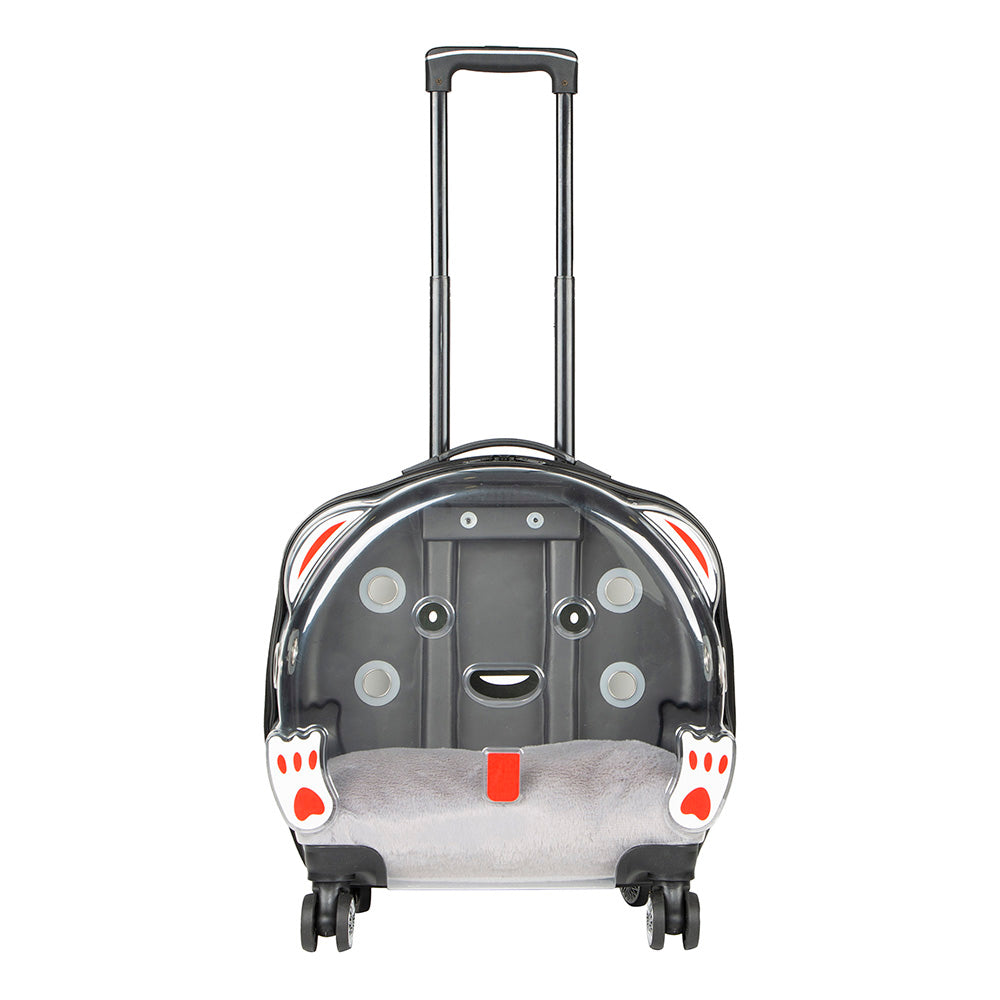 Bloominbag-Paw Buddy Clear Travel Mate– Gri Ve şeffaf Tekerlekli Lüks Evcil Hayvan Taşıma çantası-2-Milagron.com