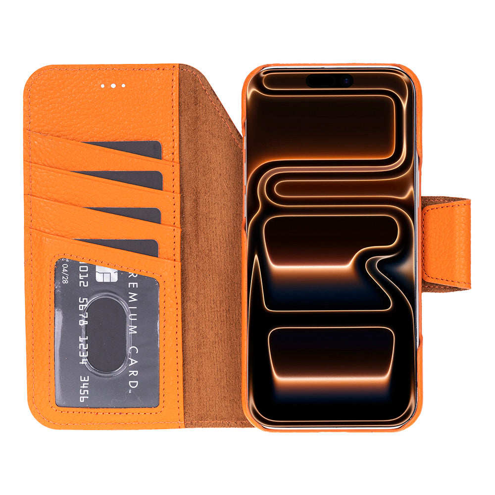 Porta Burnt Amber Deri Iphone 17 Pro Max(6.9") Hakiki Deri Çıkarılabilir Cüzdanlı Telefon Kılıfı
