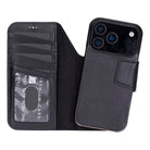 Porta Noir Black Deri Iphone 17 Pro Max(6.9") Hakiki Deri Çıkarılabilir Cüzdanlı Telefon Kılıfı