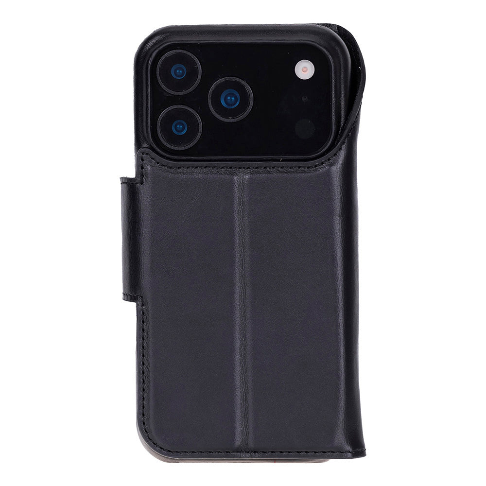 Porta Noir Black Deri Iphone 17 Pro Max(6.9") Hakiki Deri Çıkarılabilir Cüzdanlı Telefon Kılıfı