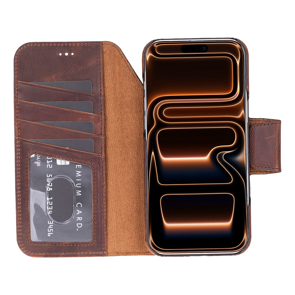 Porta Saddle Heritage Deri Iphone 17 Pro (6.3") Hakiki Deri Çıkarılabilir Cüzdanlı Telefon Kılıfı