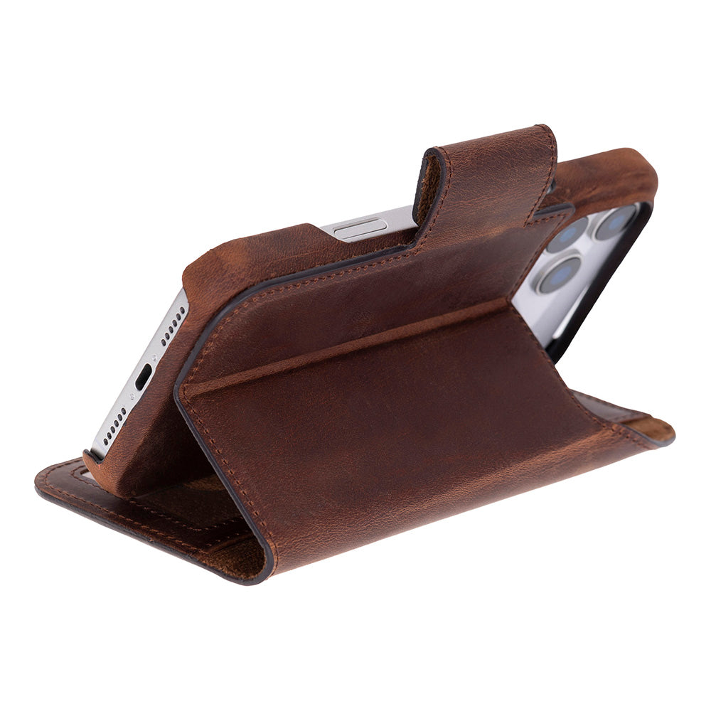 Porta Saddle Heritage Deri Iphone 17 Pro Max(6.9") Hakiki Deri Çıkarılabilir Cüzdanlı Telefon Kılıfı