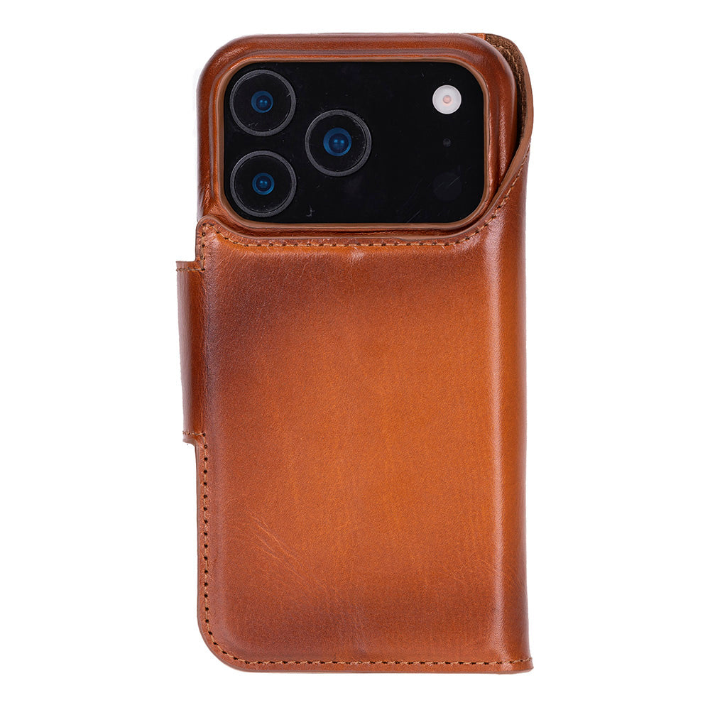 Porta Warm Tan Deri Iphone 17 Pro (6.3") Hakiki Deri Çıkarılabilir Cüzdanlı Telefon Kılıfı