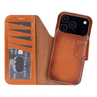 Porta Warm Tan Deri Iphone 17 Pro (6.3") Hakiki Deri Çıkarılabilir Cüzdanlı Telefon Kılıfı