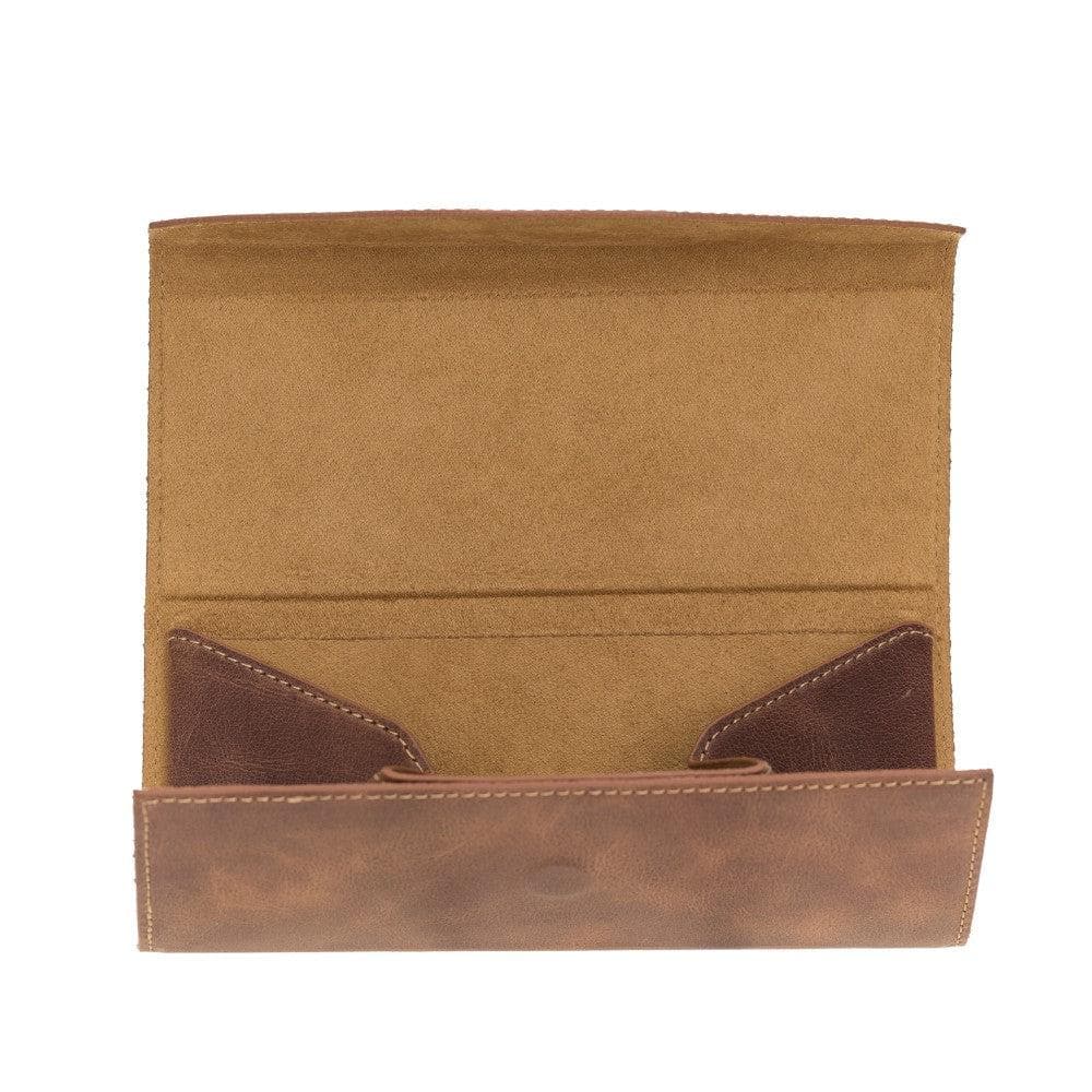 Prisma Espresso Brown Deri Gözlük Kılıfı – Mıknatıslı Üçgen Tasarım