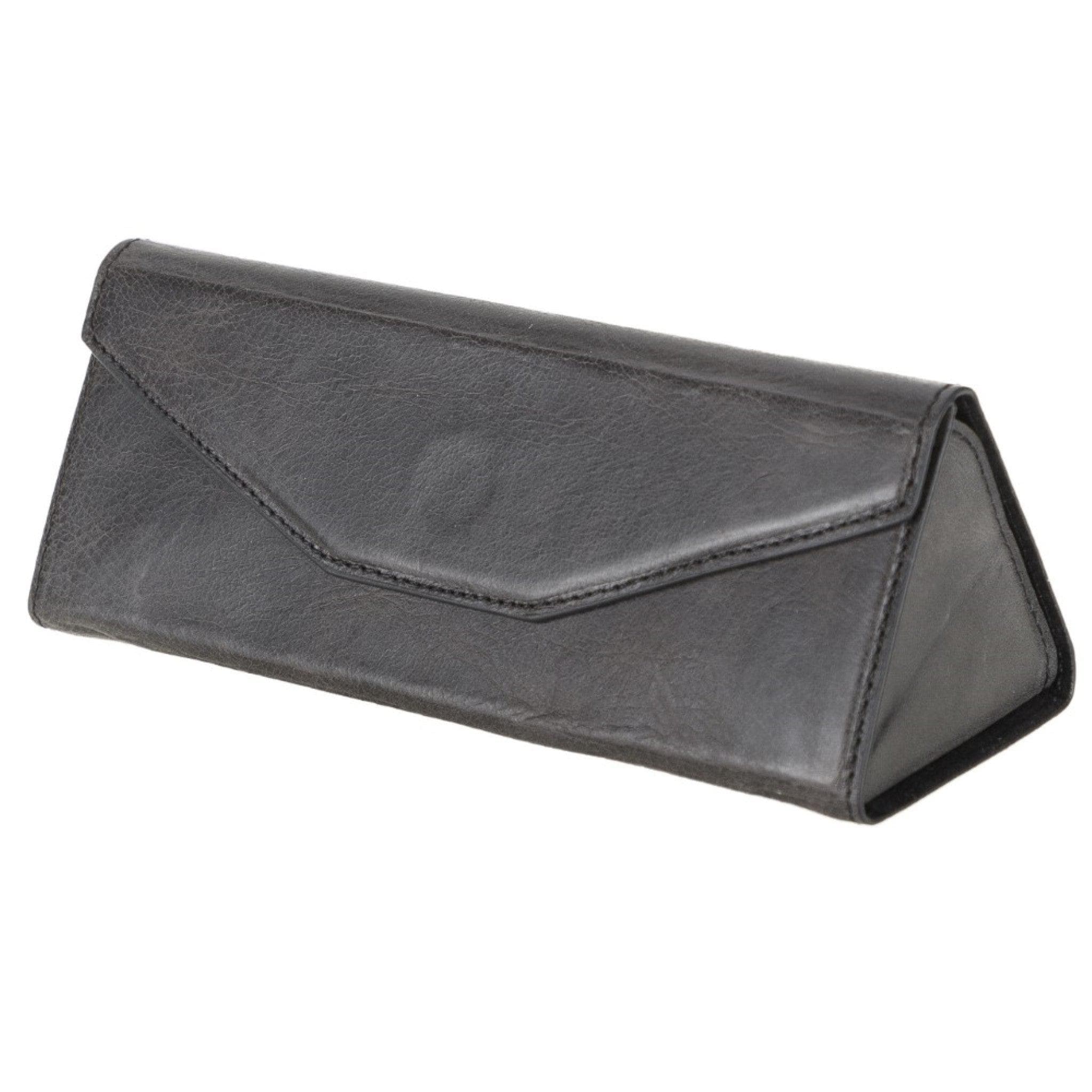 Prisma Stone Gray Deri Gözlük Kılıfı – Mıknatıslı Üçgen Tasarım