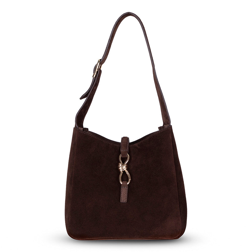 Bloominbag-Ravello Cimbrone Chestnut Brown Suede Shoulder Bag / Deri Omuz Çantası-1-Milagron.com