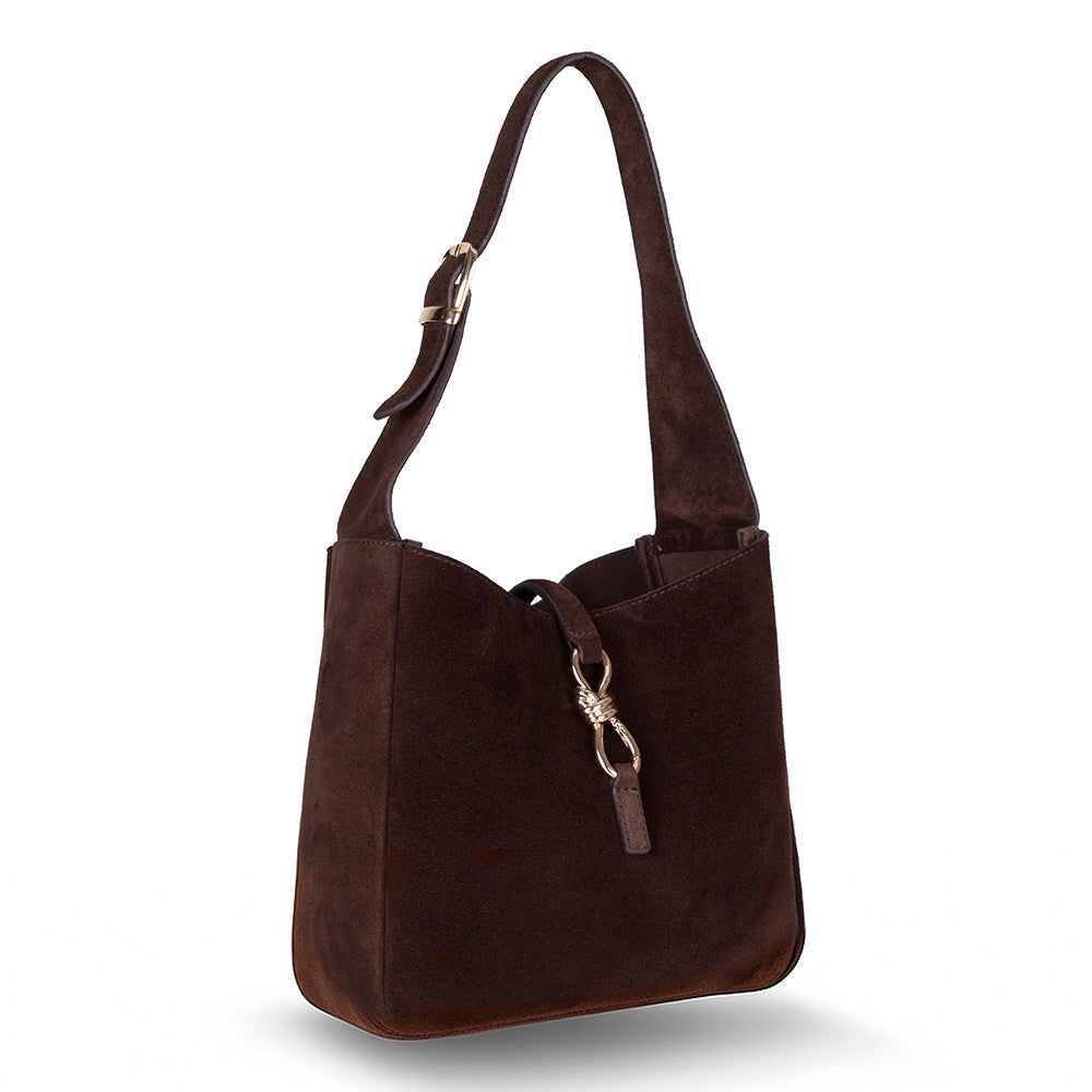 Bloominbag-Ravello Cimbrone Chestnut Brown Suede Shoulder Bag / Deri Omuz Çantası-3-Milagron.com