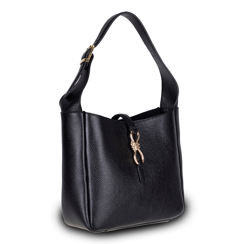 Ravello Cimbrone Noir Black Leather Shoulder Bag / Deri Omuz Çantası