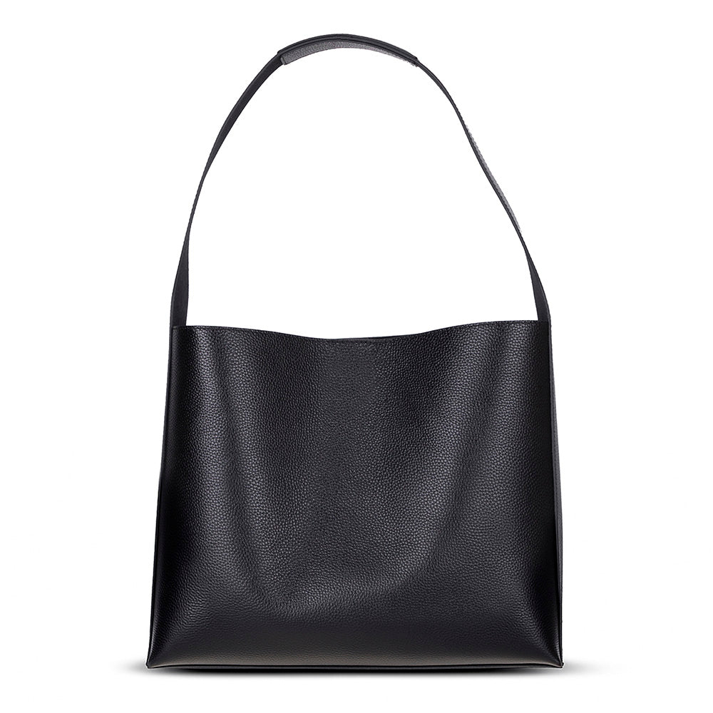Bloominbag-Siena Minimal Tote – Onyx Black Hakiki Deri Geniş Askılı Kadın Omuz çantası-Omuz Çantası-1-Milagron.com