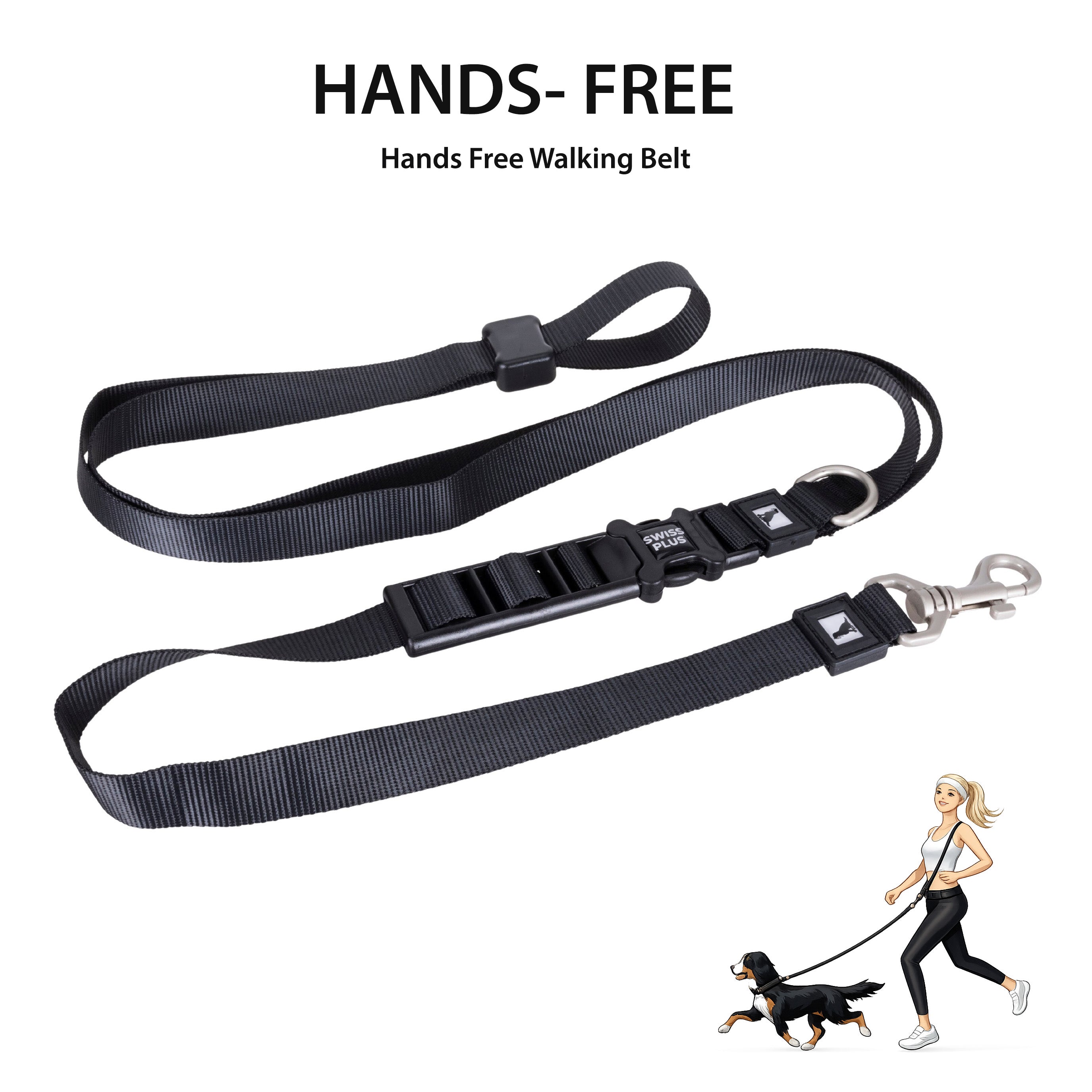 Swissplus Urban Paws Noir Black Hands-Free Ayarlanabilir Köpek Kordonu – 20Mm