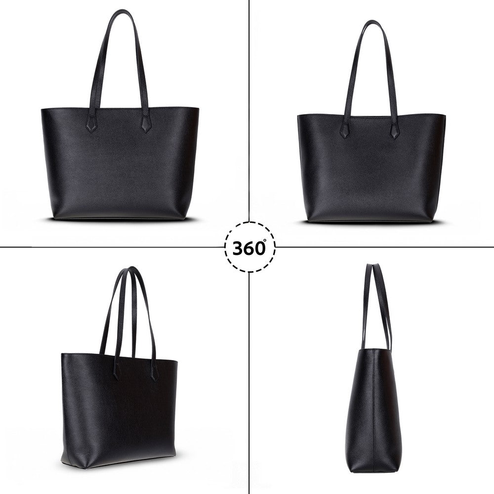 Bloominbag-Terra Siyah Hakiki Deri Kadın Omuz çantası – Noir Black Terra Structured Leather Tote-3-Milagron.com