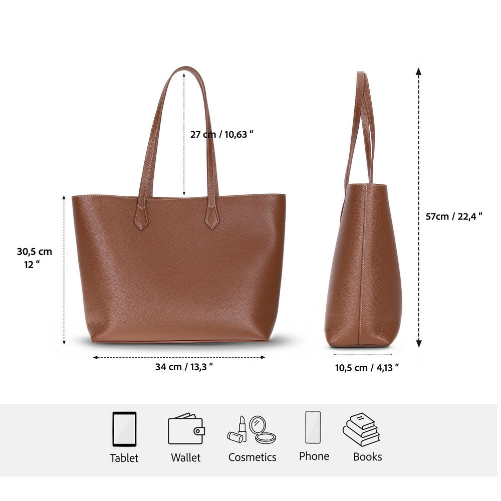Bloominbag-Terra Taba Hakiki Deri Kadın Omuz çantası – Sahara Tan Terra Structured Leather Tote-3-Milagron.com