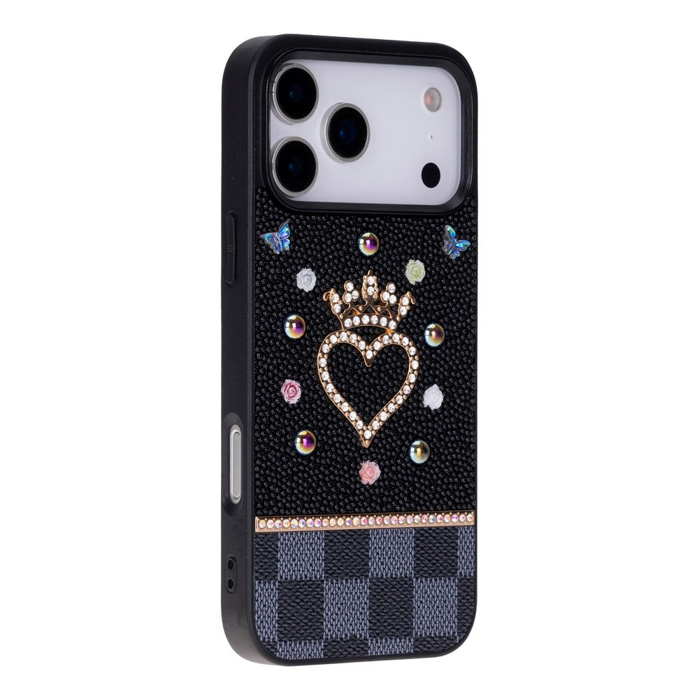 Tiara Black Crystal Heart Iphone 17 Pro Max Taşlı Telefon Kılıfı