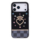 Tiara Black Crystal Heart Iphone 17 Pro Taşlı Telefon Kılıfı