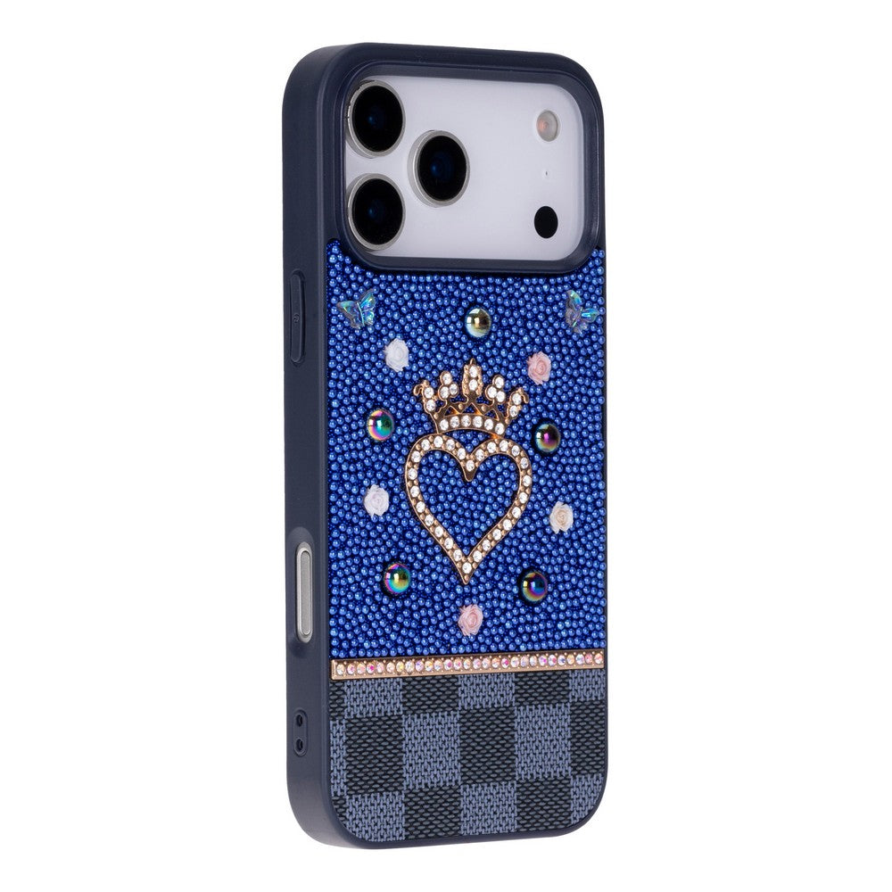Tiara Blue Crystal Heart Iphone 17 Pro Taşlı Telefon Kılıfı