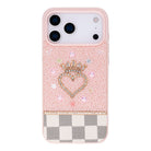 Tiara Pink Crystal Heart Iphone 17 Pro Max Taşlı Telefon Kılıfı