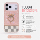 Tiara Pink Crystal Heart Iphone 17 Pro Max Taşlı Telefon Kılıfı